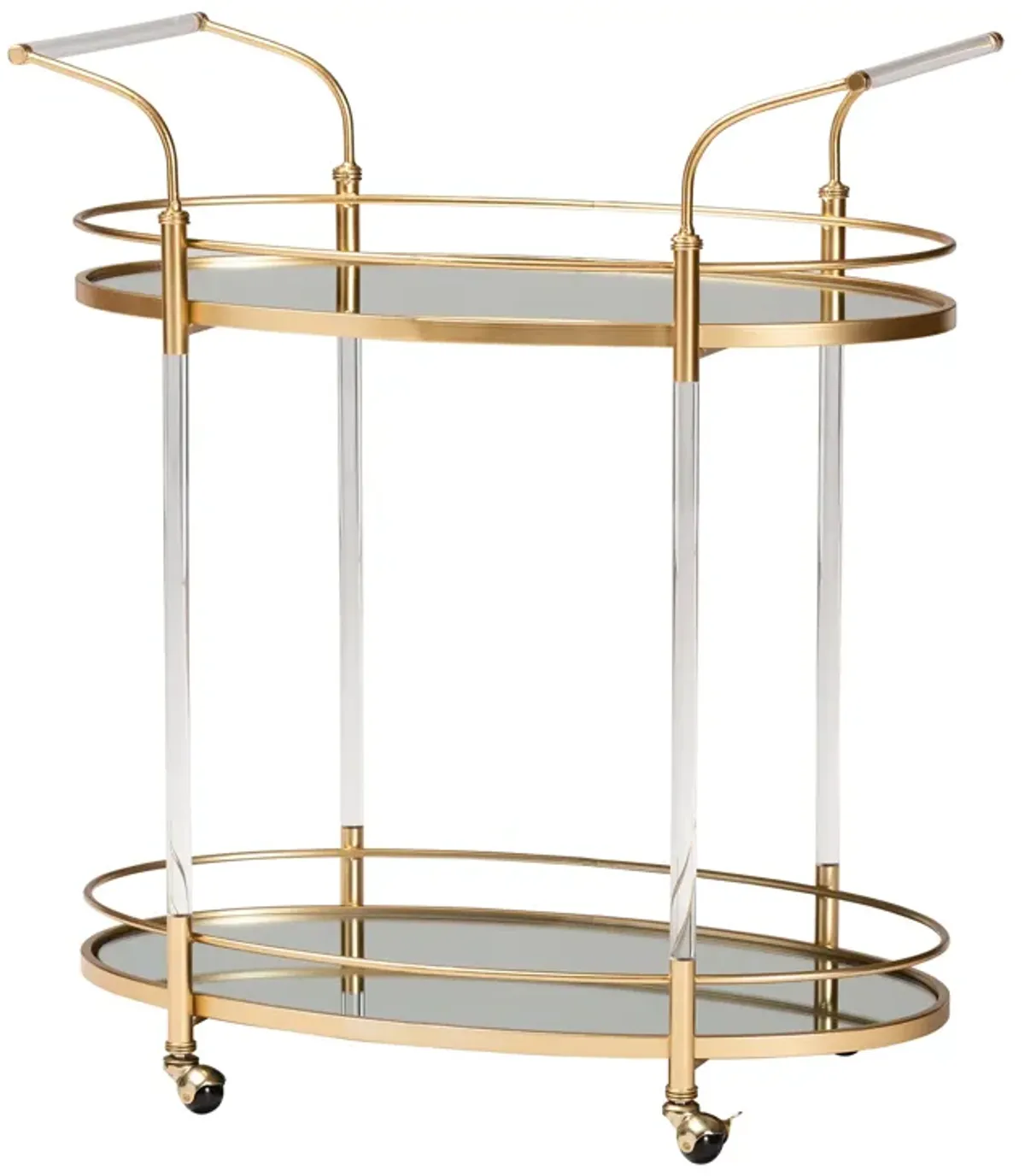 Baxton Studio Nakano Contemporary Glam Gold Metal and Mirrored Glass 2 Tier Wine Cart