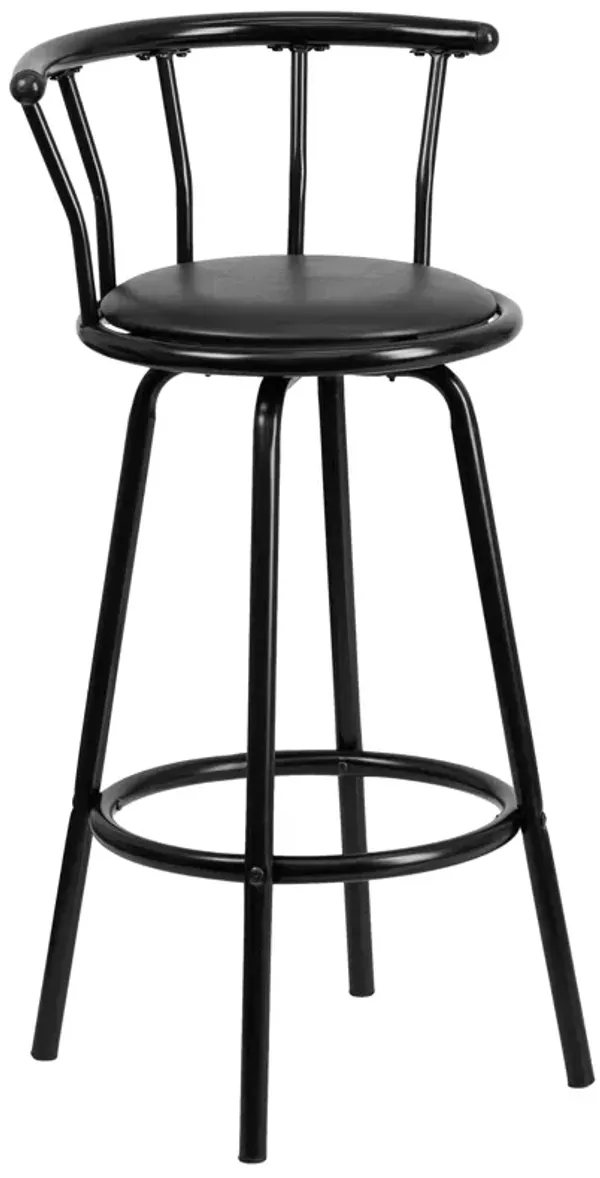 Flash Furniture Charla Crown Back Black Metal Barstool with Black Vinyl Swivel Seat