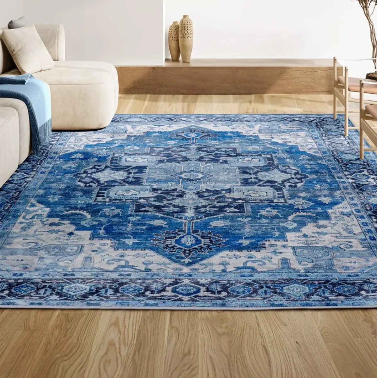 Maris Ornate Medallion Machine-Washable Area Rug