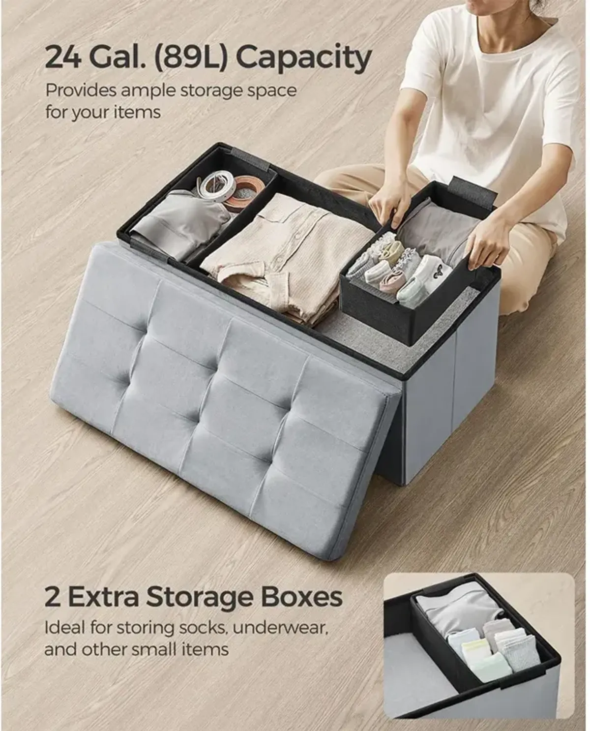 Foldable Storage Ottoman Bench for Space-Saving and Versatile Storage Solutions