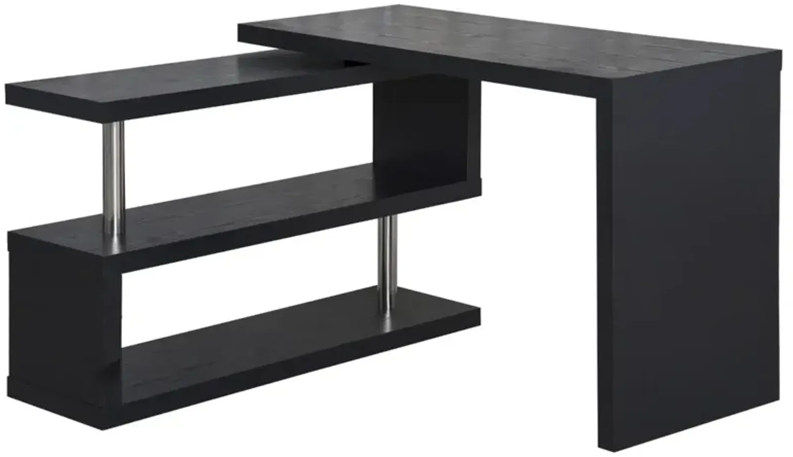 Black Home Office Hub: 360° Rotating L-Shaped Desk with Storage Shelves