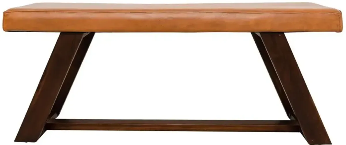 Ashcroft Furniture Co Marley Genuine Leather Bench in Tan