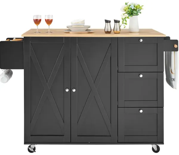 Kitchen Island Cart Rolling Storage Cabinet on Wheel with Drawer & Shelves