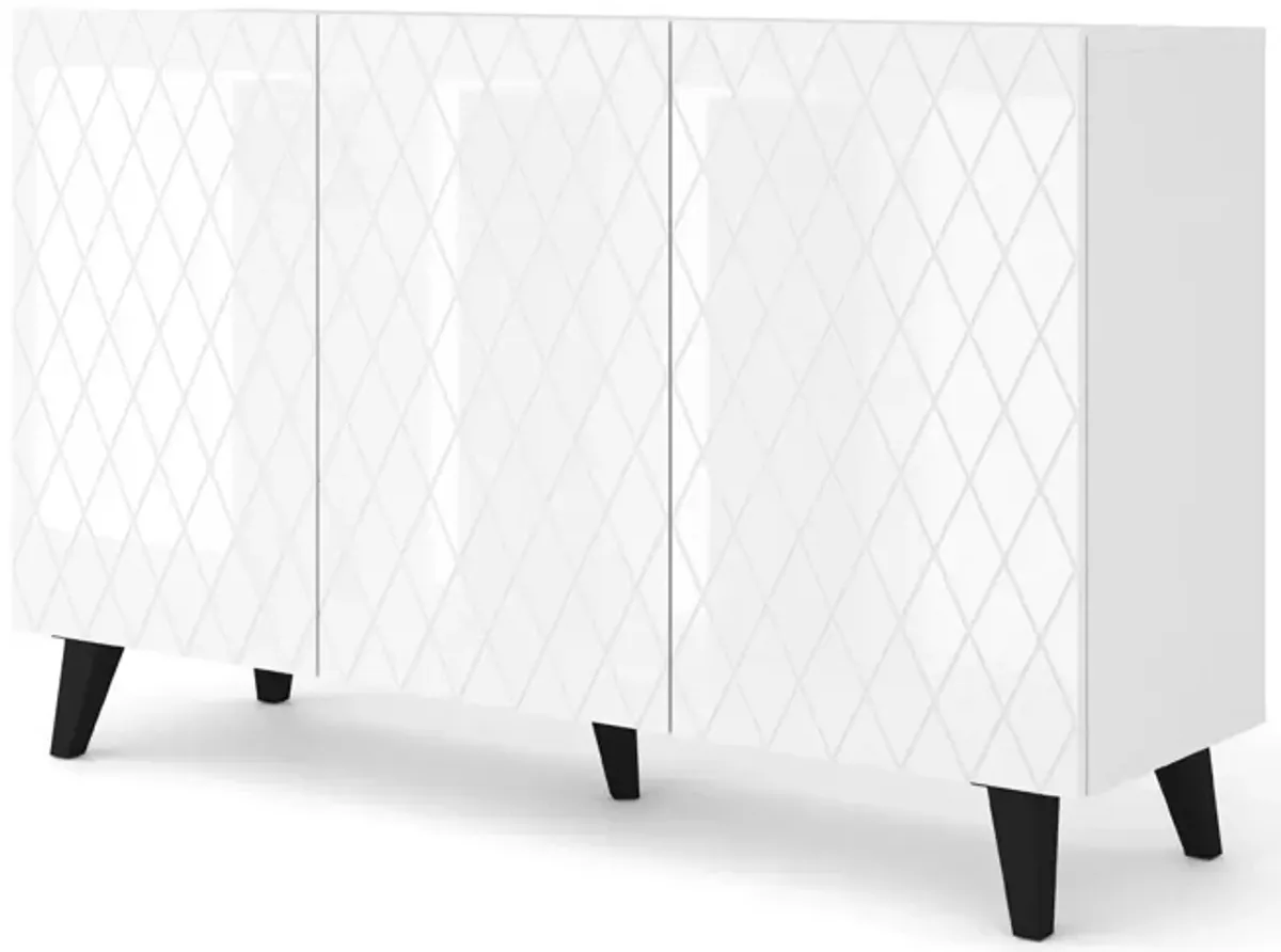 Buffet DIUNA 3D 57'' Commode Milled MDF Fronts, White High Gloss