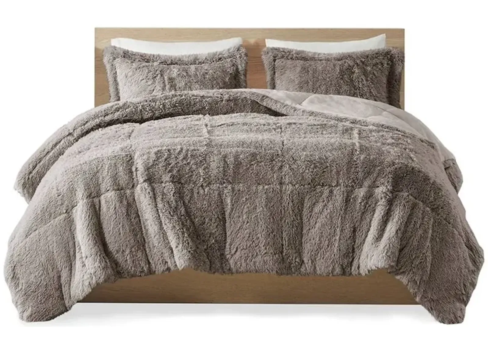 Hivvago King/CAL King Grey Soft Sherpa Faux Fur 3 Piece Comforter Set with Pillow Shams