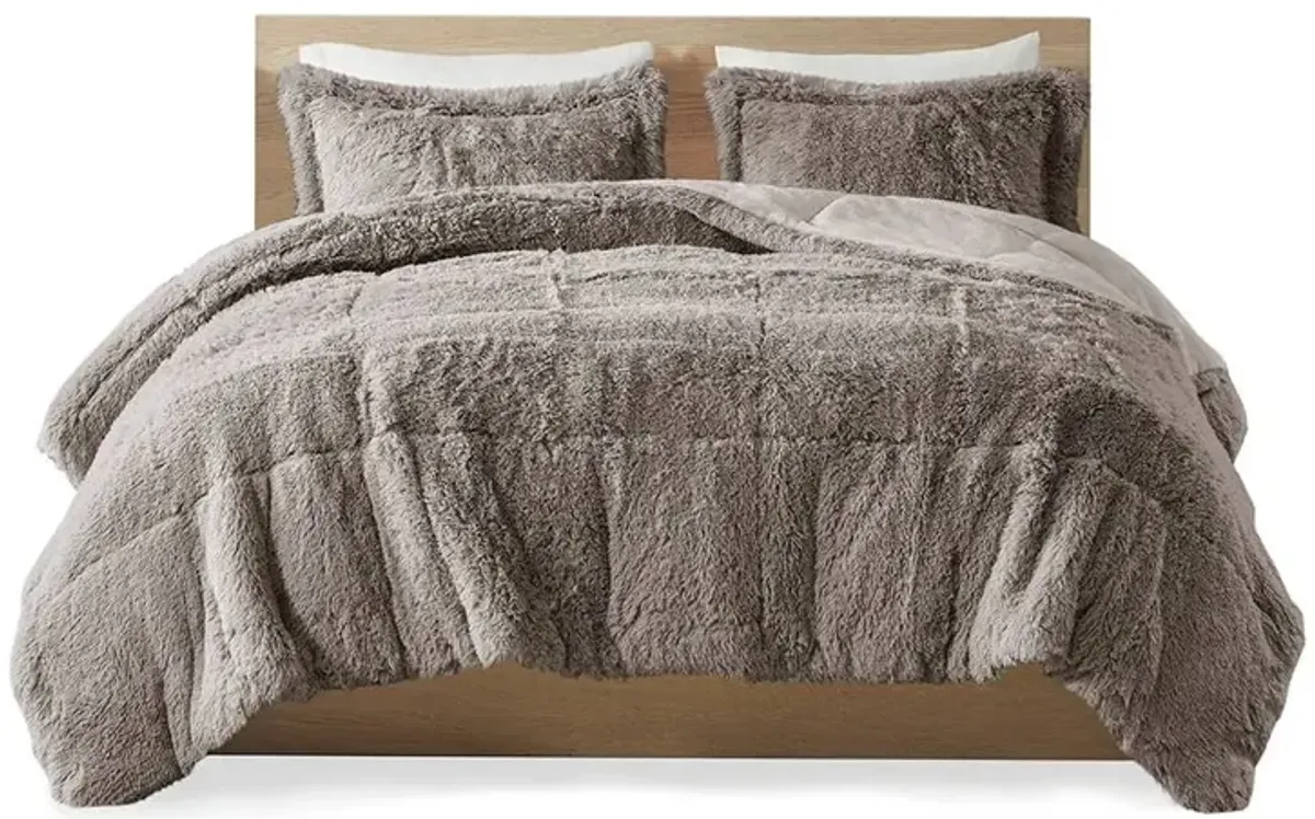 Hivvago King/CAL King Grey Soft Sherpa Faux Fur 3 Piece Comforter Set with Pillow Shams