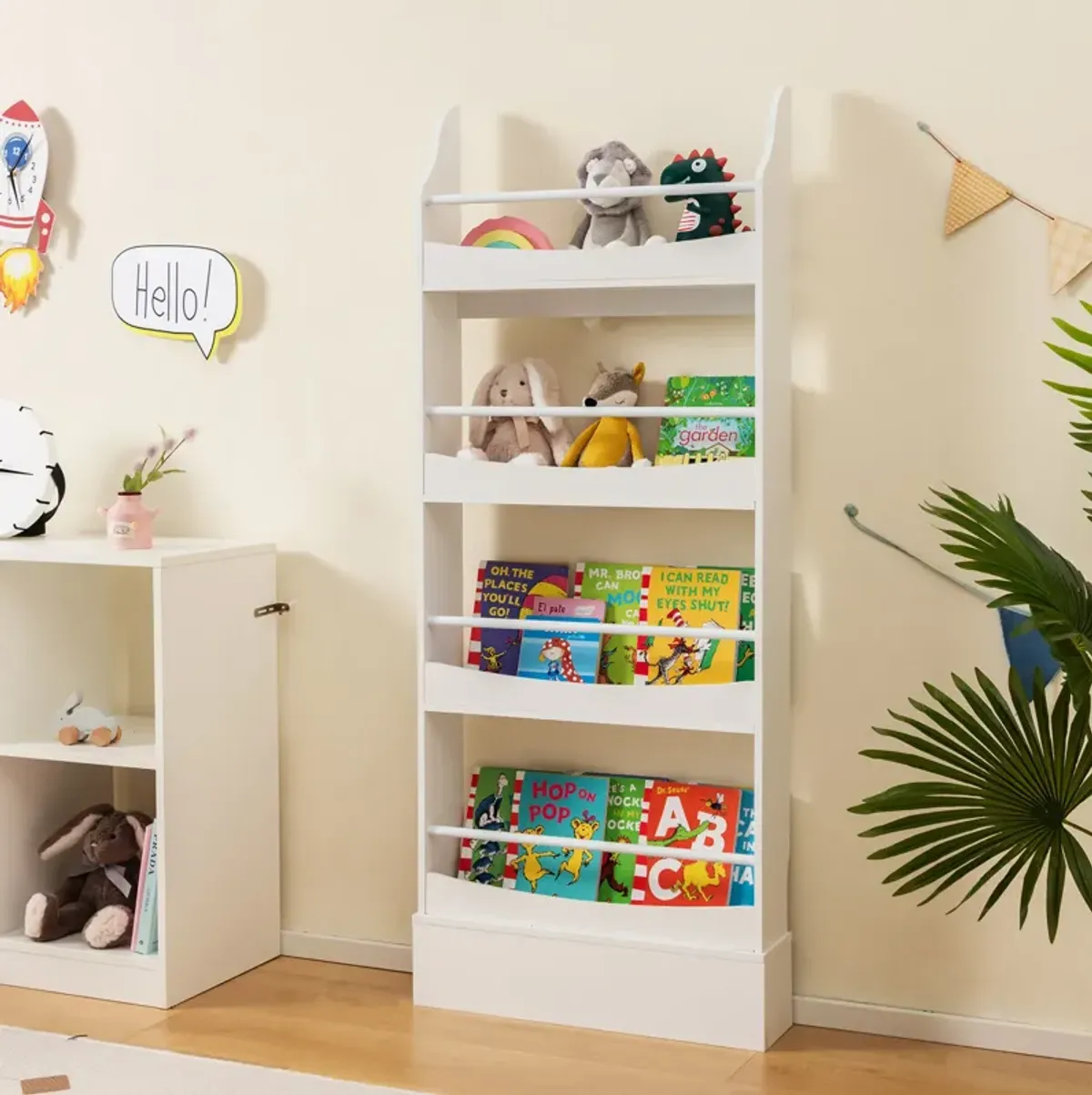 4-Tier Bookshelf with 2 Anti-Tipping Kits for Books and Magazines