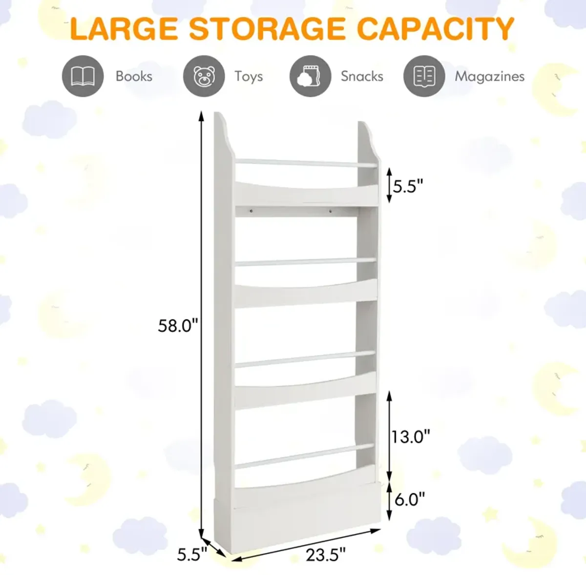 4-Tier Bookshelf with 2 Anti-Tipping Kits for Books and Magazines