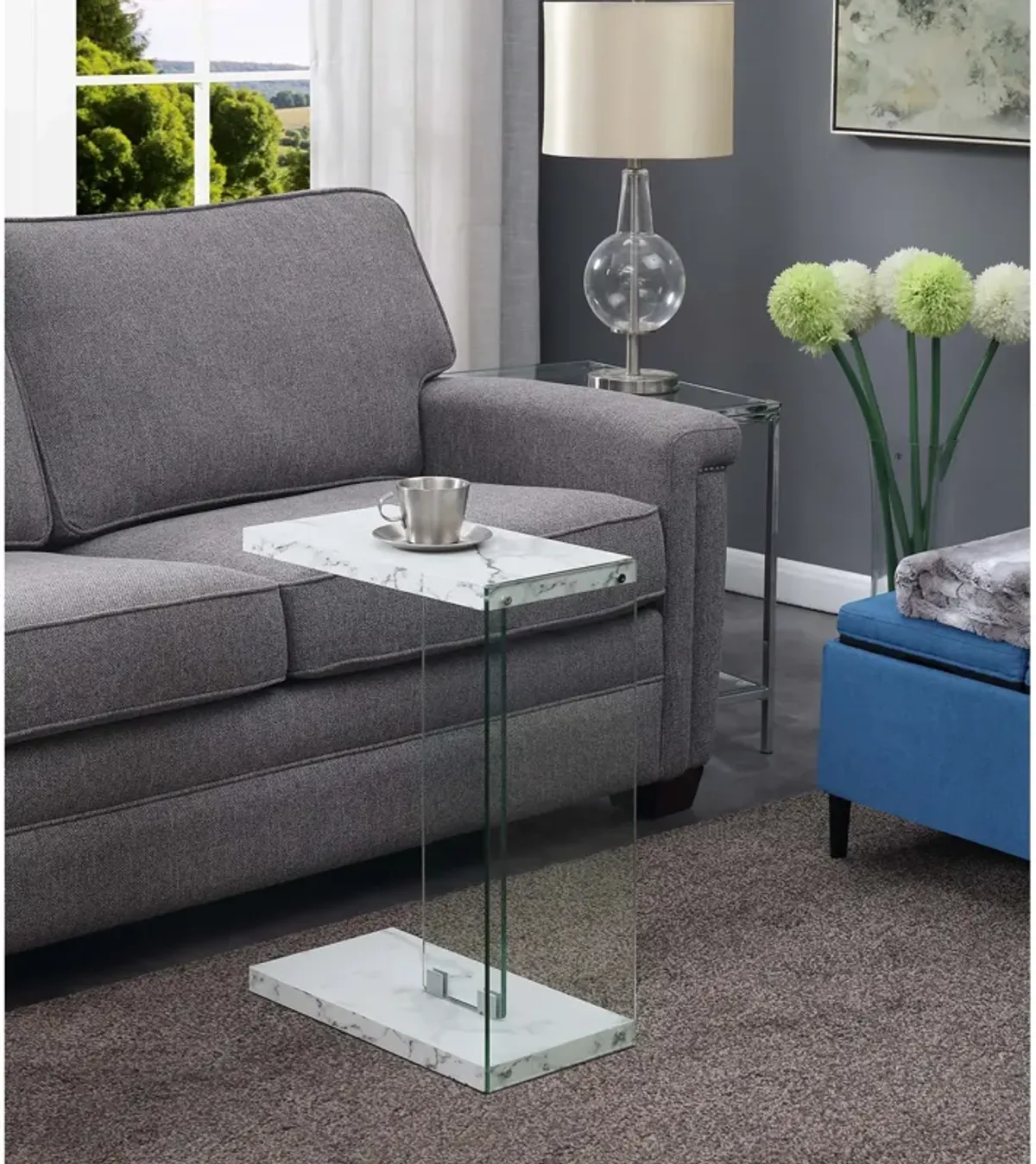 Convenience Concepts SoHo C End Table, White Faux Marble