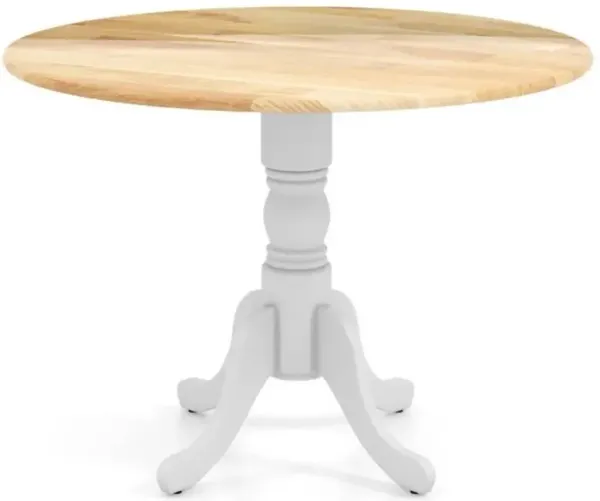 Hivvago Round Solid Wood Kitchen Dining Table in White Farmhouse Wooden Finish