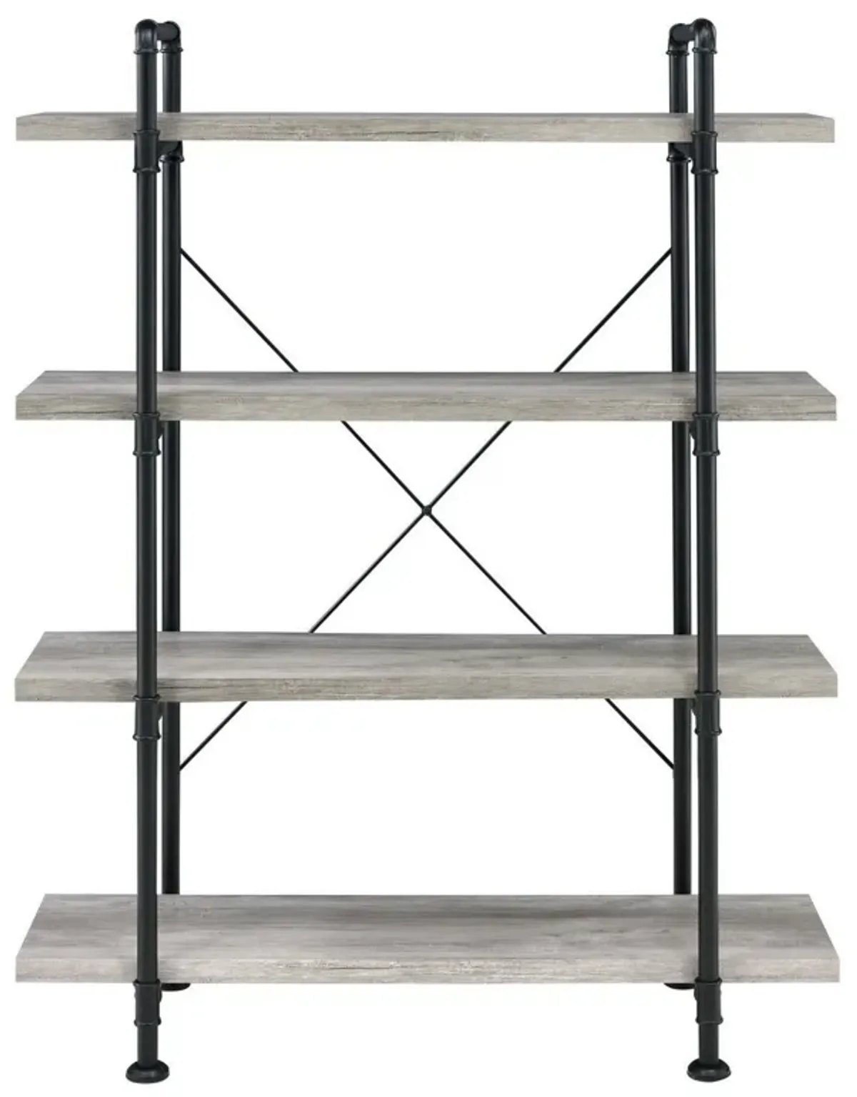 56 Inch 4 Tier Metal and Wooden Bookcase, Black and Gray-Benzara