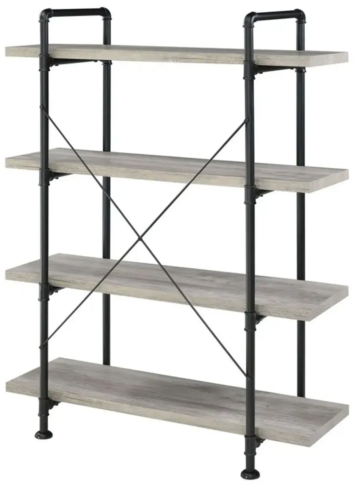 56 Inch 4 Tier Metal and Wooden Bookcase, Black and Gray-Benzara