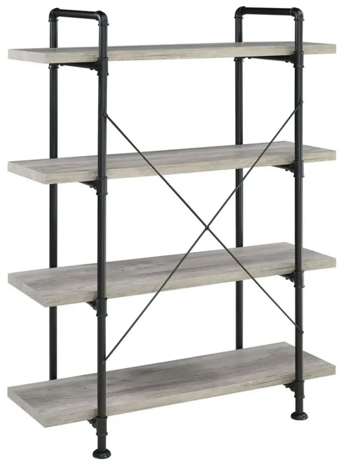 56 Inch 4 Tier Metal and Wooden Bookcase, Black and Gray-Benzara