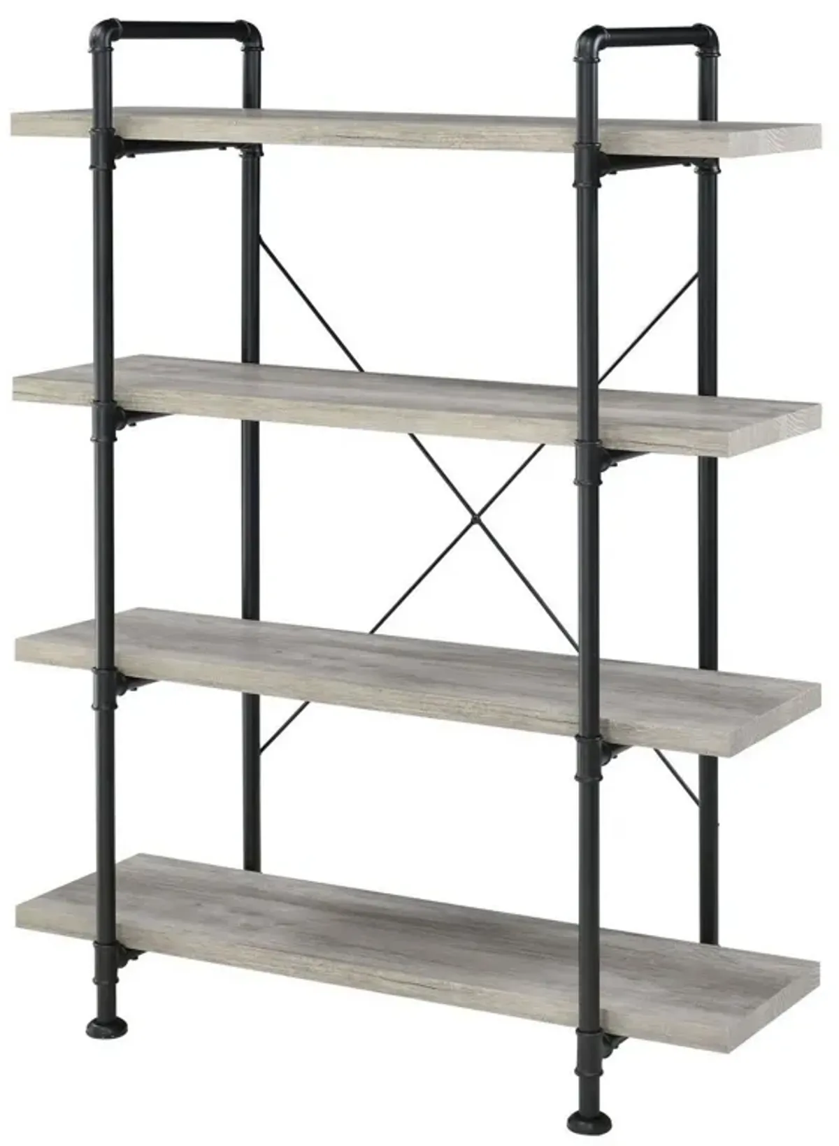 56 Inch 4 Tier Metal and Wooden Bookcase, Black and Gray-Benzara