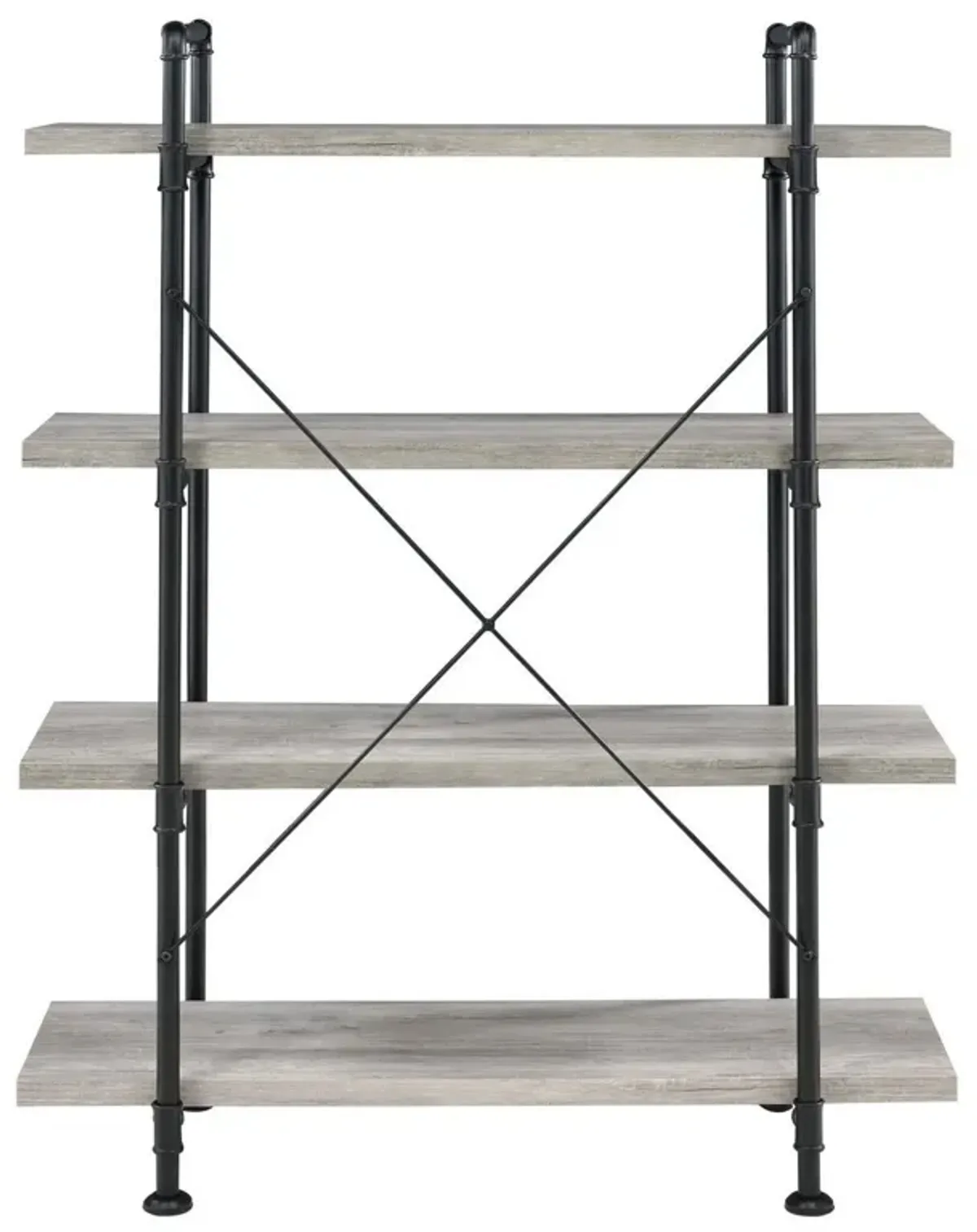 56 Inch 4 Tier Metal and Wooden Bookcase, Black and Gray-Benzara