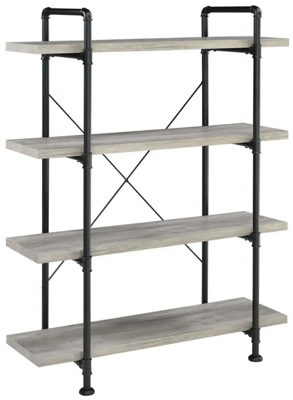 56 Inch 4 Tier Metal and Wooden Bookcase, Black and Gray-Benzara