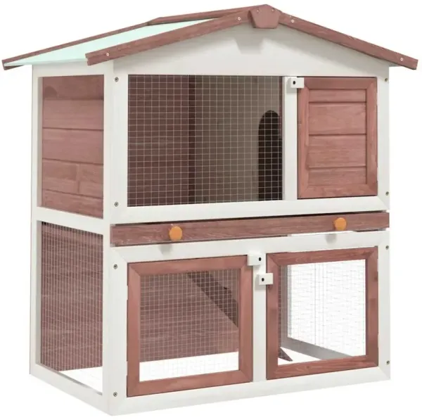 Outdoor Rabbit Hutch 3 Doors Brown Wood