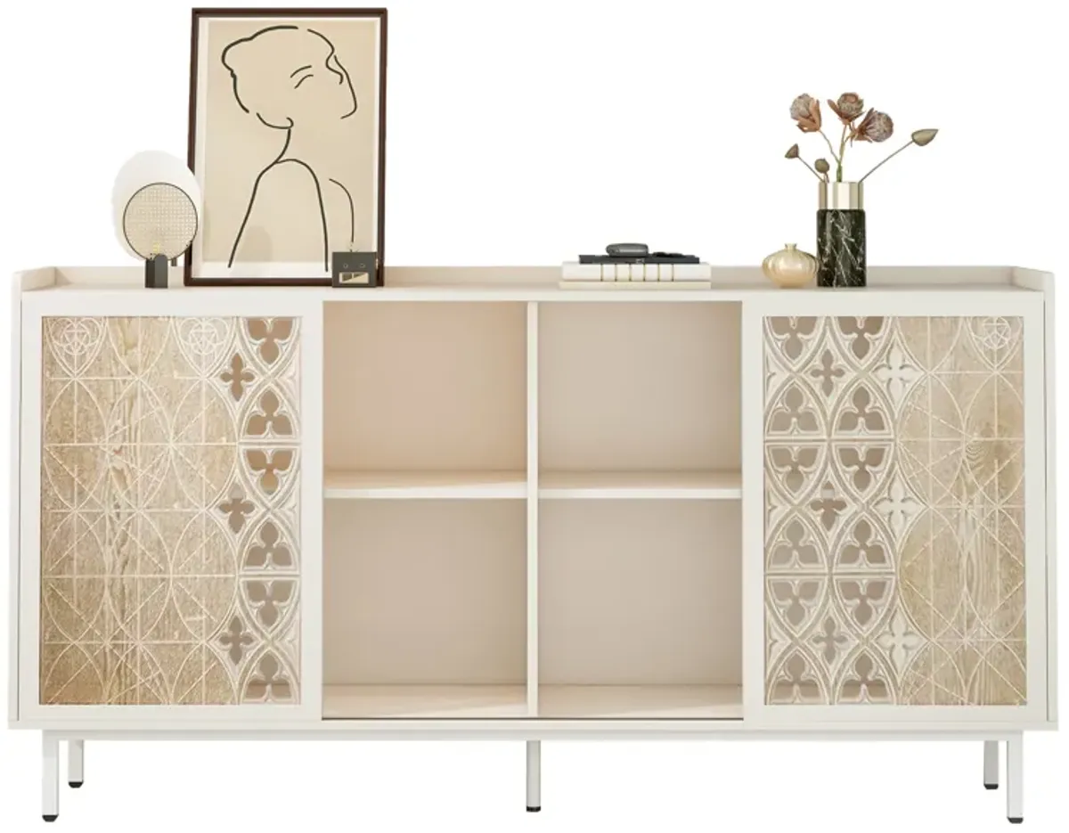 Clihome Sicotas Mid Century Sideboard Storage Rustic Sliding Door Solid Wood Cabinet for Living Room Decorative TV Buffet and Storage for TV Stand,Sideboards,Accent Cabinets