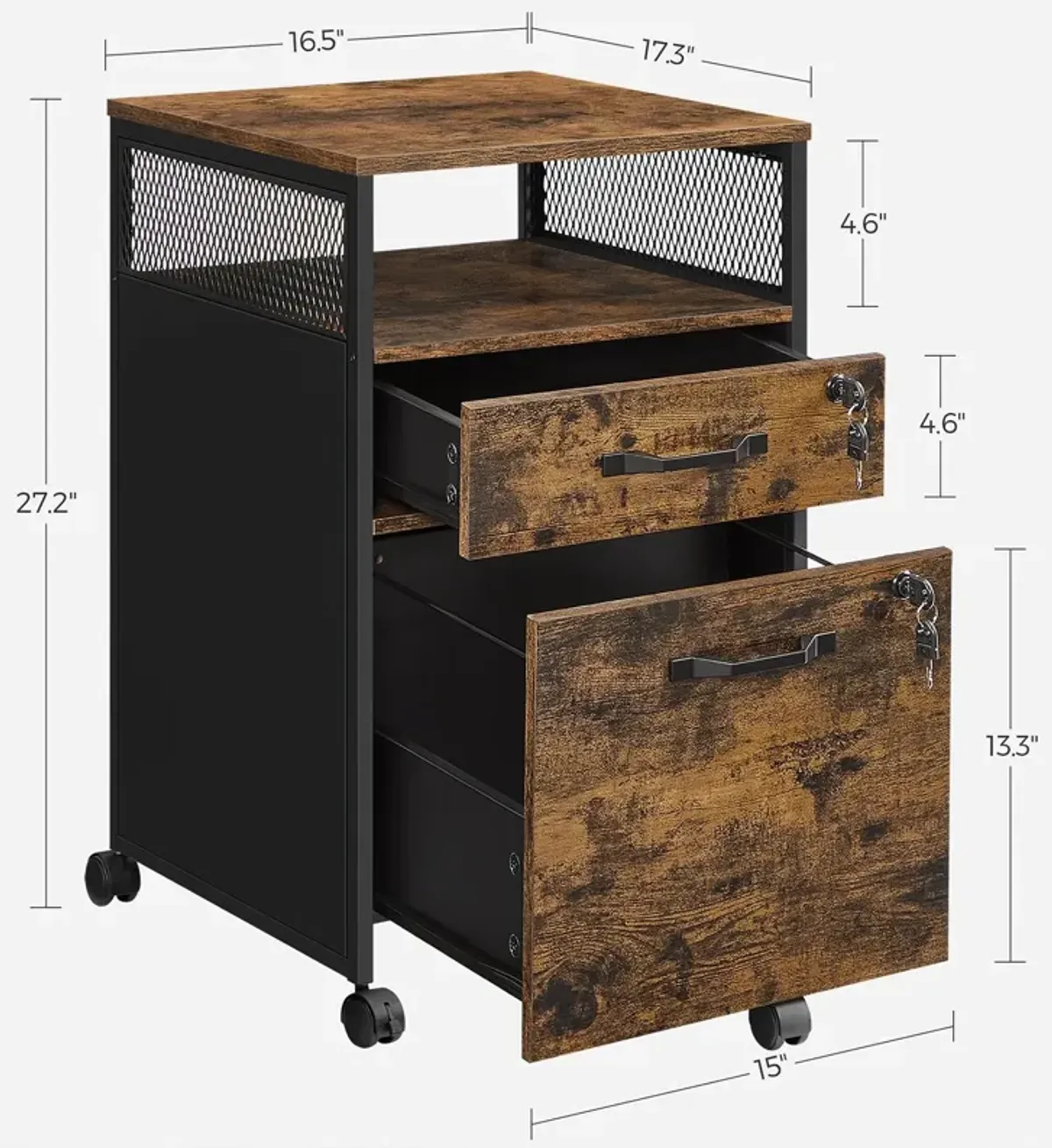 Secure File Cabinet with Lock and 2 Storage Drawers for Hanging File Folders