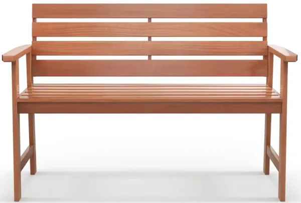 Patio Hardwood Bench Wood 2-Seat Chair with Breathable Slatted Seat & Inclined Backrest