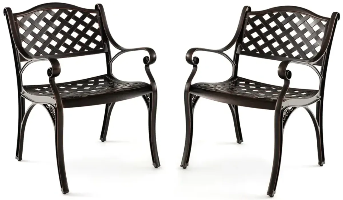 Cast Aluminum Patio Chairs Set of 2 Dining Chairs with Armrests Diamond Pattern