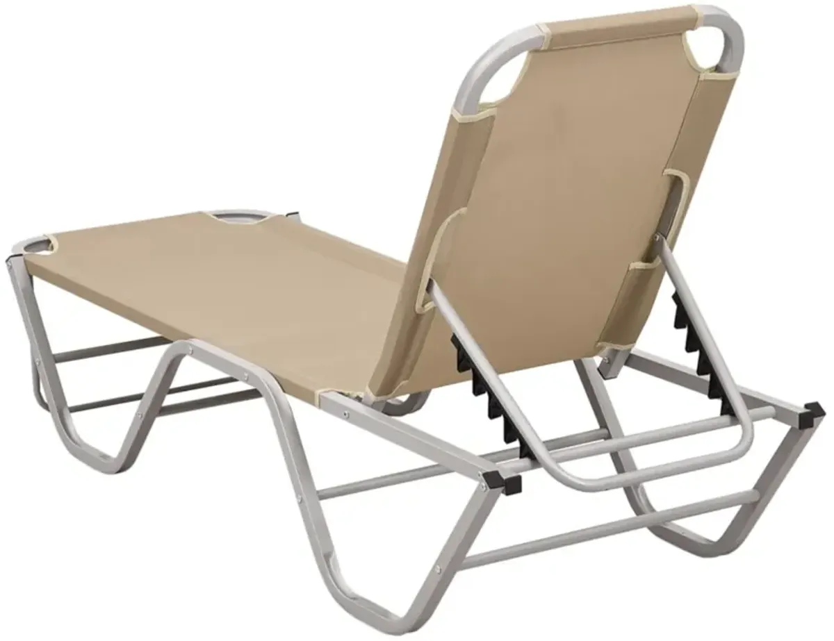 vidaXL Aluminium Sun Lounger with Textilene Fabric - Cream Modern Design Outdoor Furniture for Garden, Beach, Camping