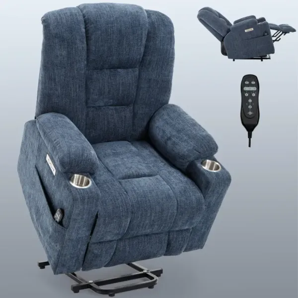 Heavy Duty Power Lift Recliner Chair for Elderly - Overstuffed Wide Seat with Massage & Heat, USB/Type-C Ports, 2 Cup Holders