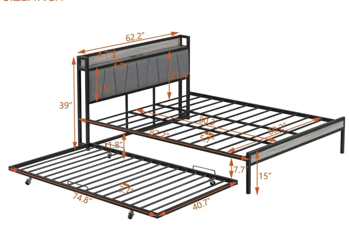 Merax Metal Platform Bed Frame with Trundle and USB Ports