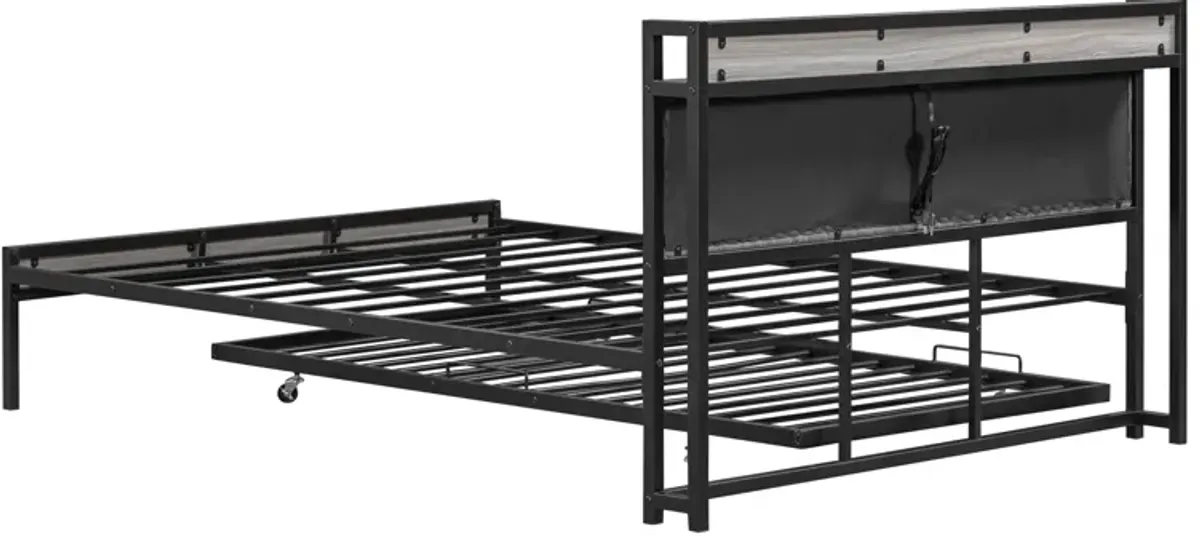 Merax Metal Platform Bed Frame with Trundle and USB Ports