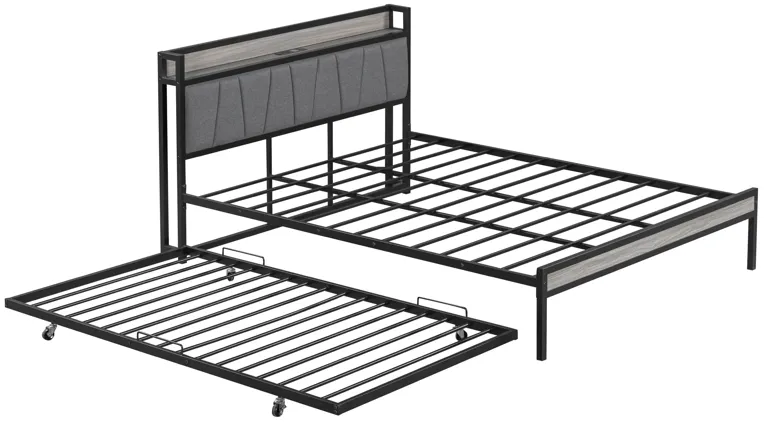 Merax Metal Platform Bed Frame with Trundle and USB Ports