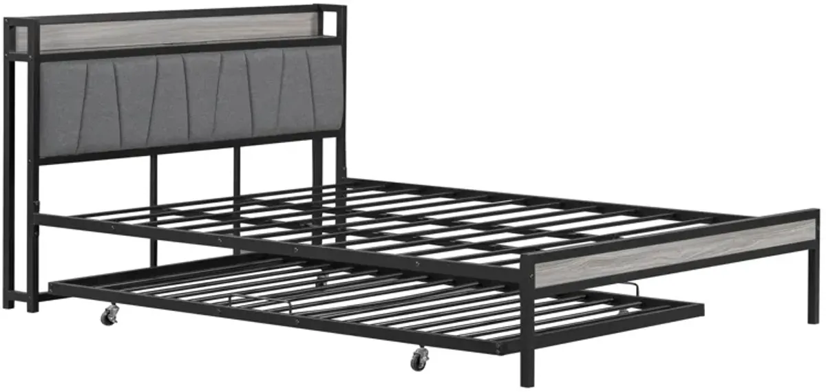 Merax Metal Platform Bed Frame with Trundle and USB Ports