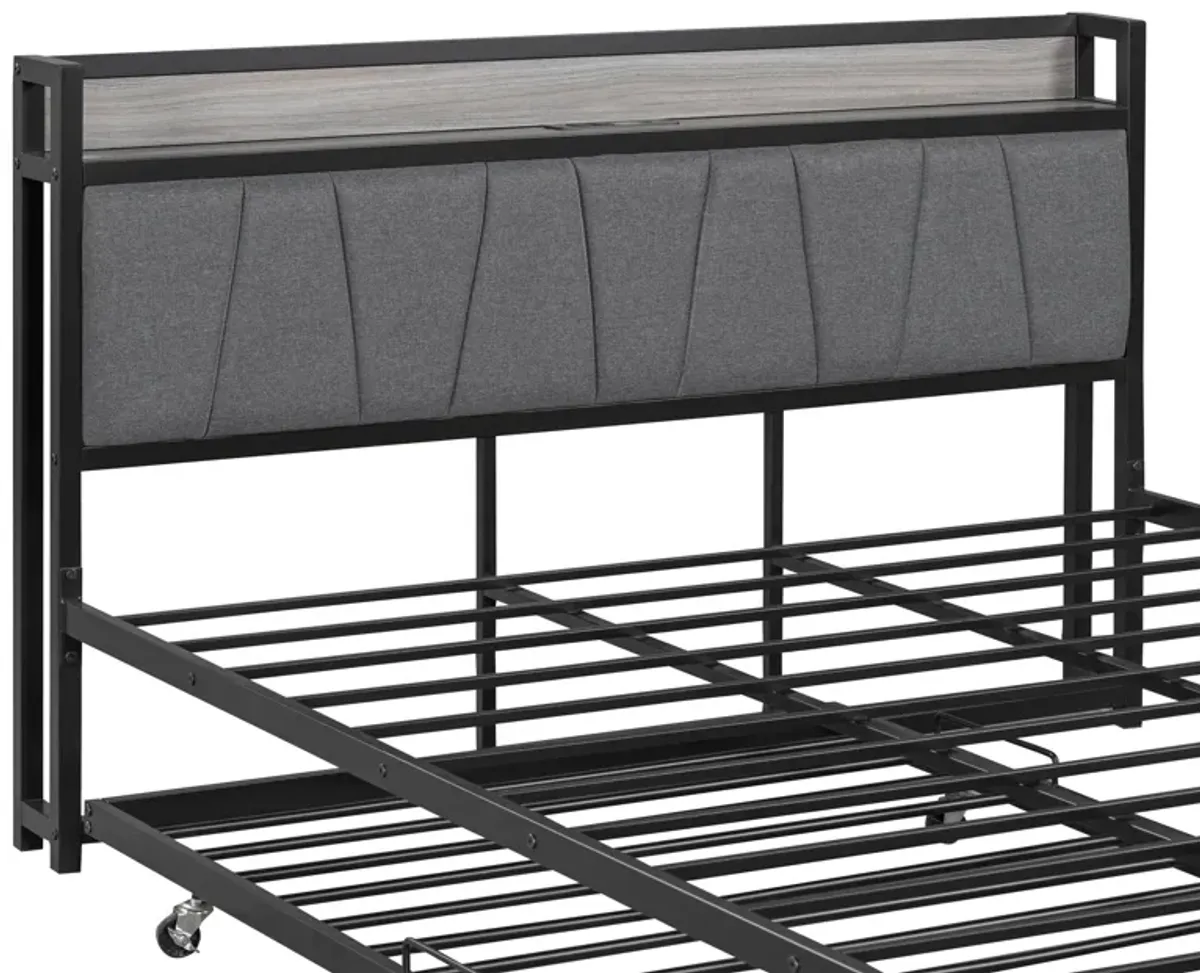 Merax Metal Platform Bed Frame with Trundle and USB Ports