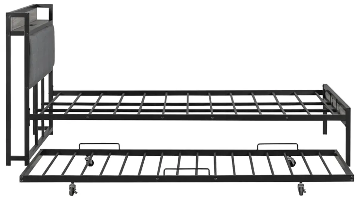 Merax Metal Platform Bed Frame with Trundle and USB Ports