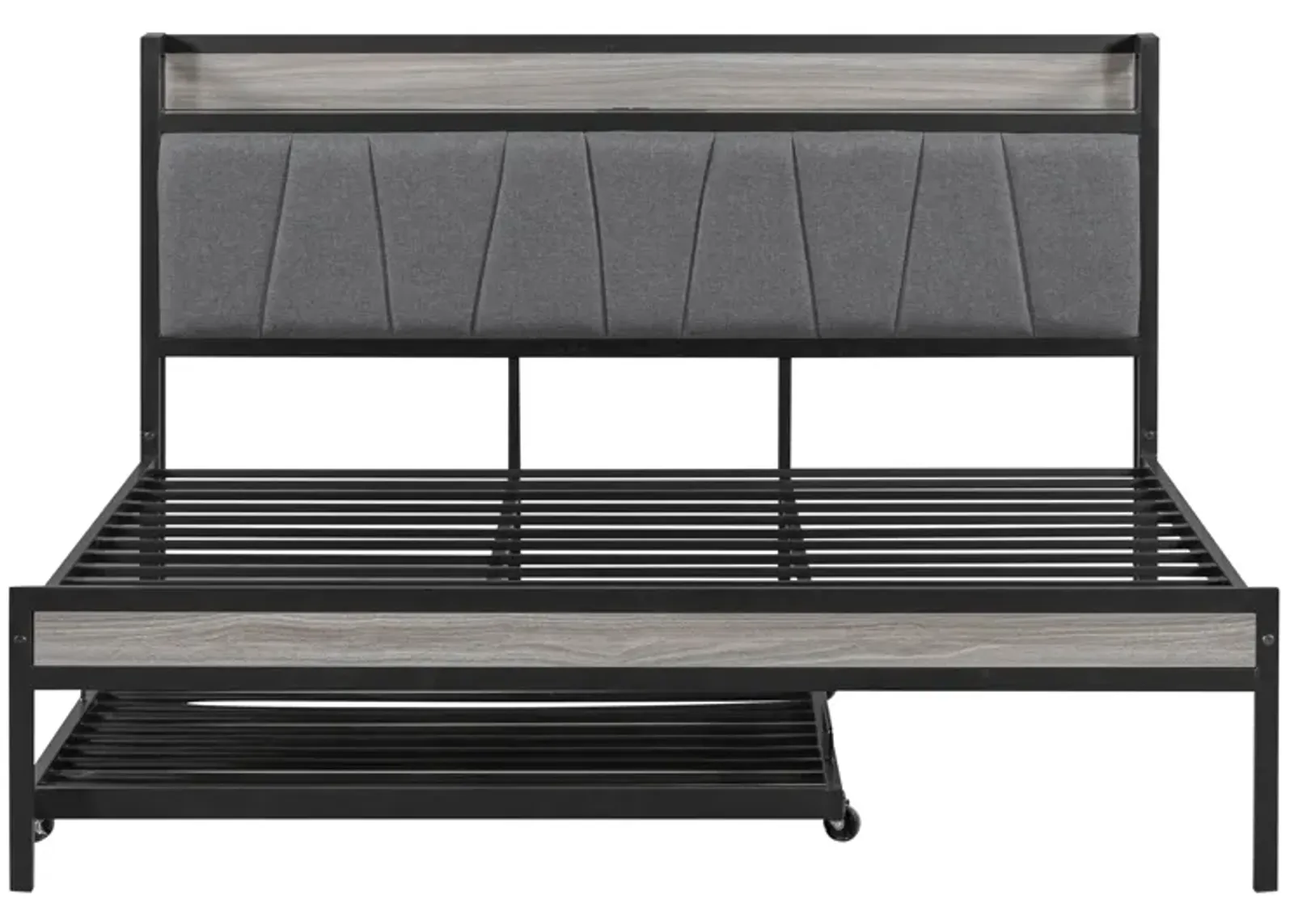 Merax Metal Platform Bed Frame with Trundle and USB Ports