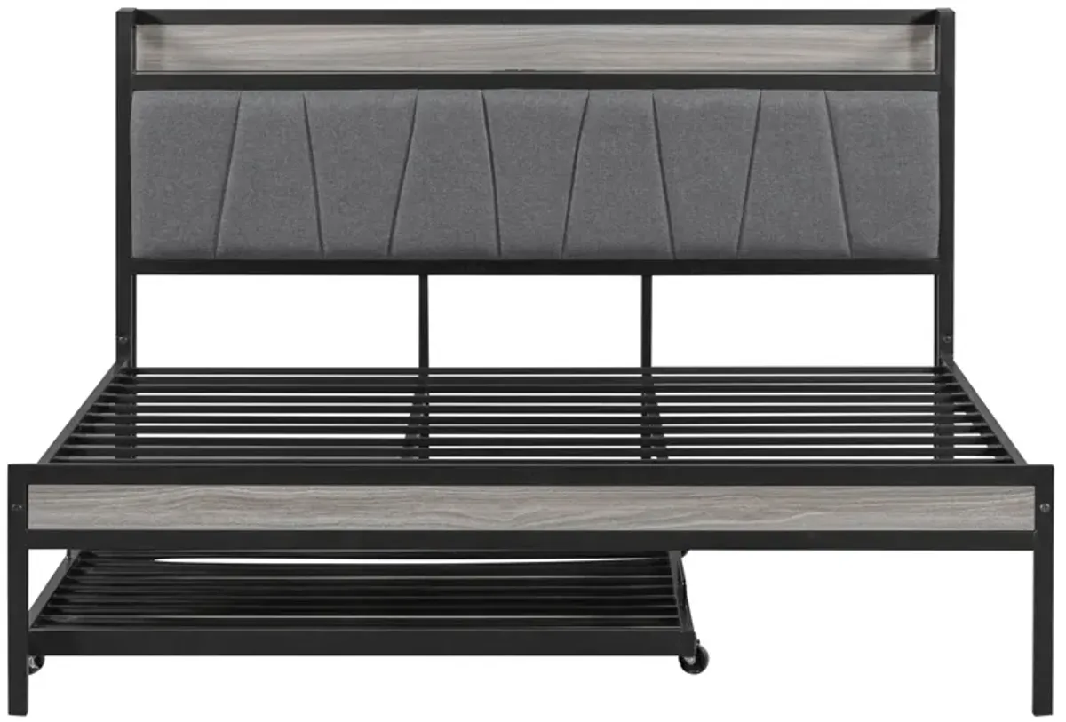 Merax Metal Platform Bed Frame with Trundle and USB Ports