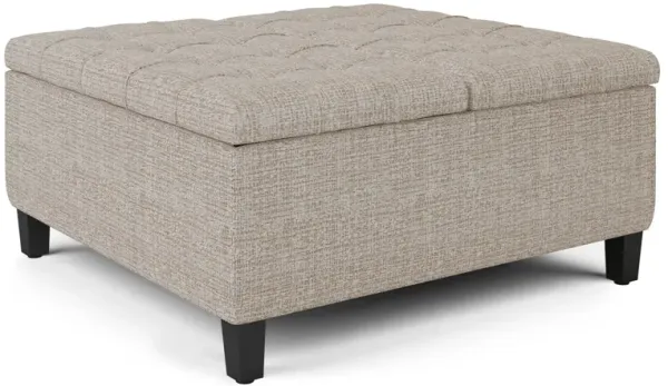 Harrison 36 inch Wide Transitional Square Coffee Table Storage Ottoman in Platinum Tweed Look Fabric