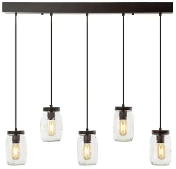 Gaines 5-Light Farmhouse Industrial Iron Mason Jar Linear LED Pendant