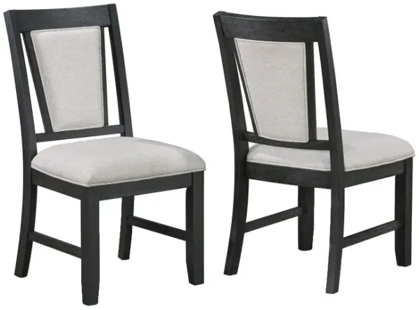 Jackson 19 Inch Side Chair Set of 2, Black Wood Frame, Off White Poly Linen - Benzara
