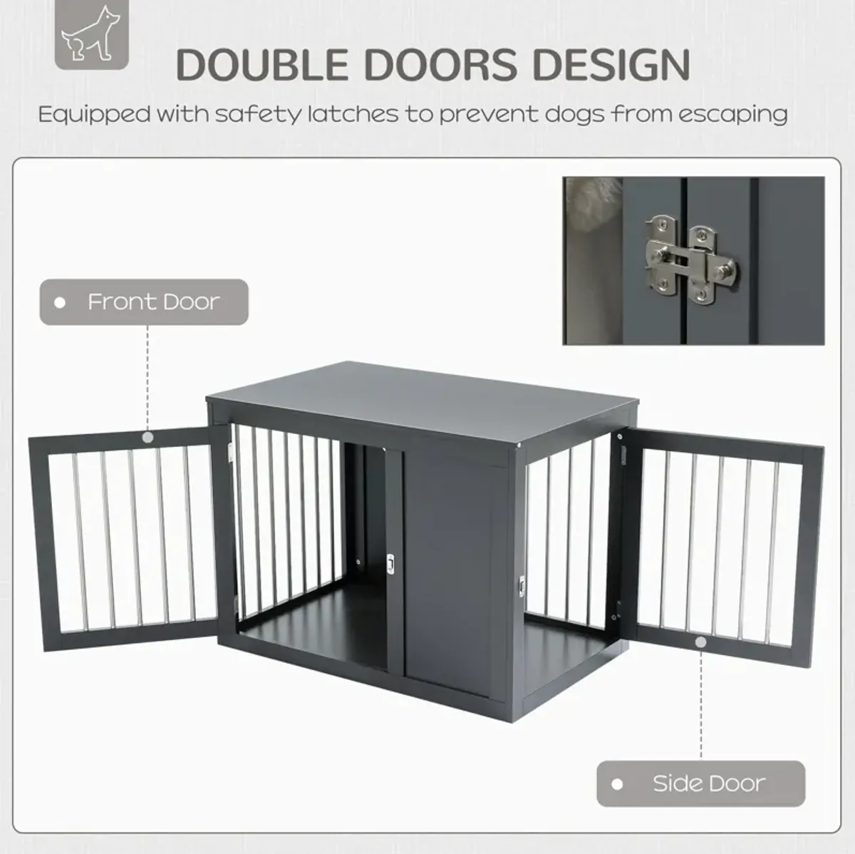 Gray Pet Furniture: Indoor Dog Crate End Table with Double Doors