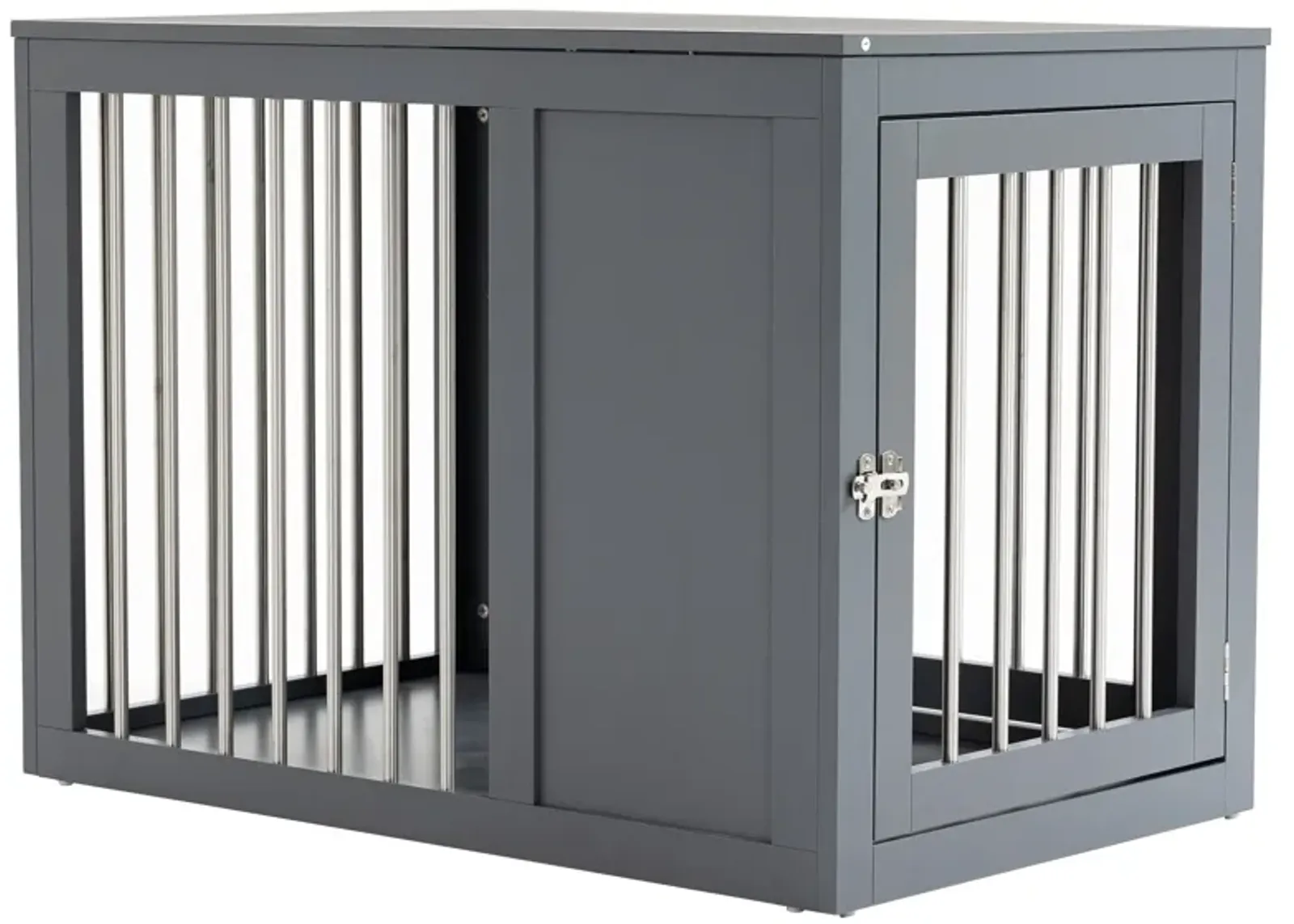 Gray Pet Furniture: Indoor Dog Crate End Table with Double Doors