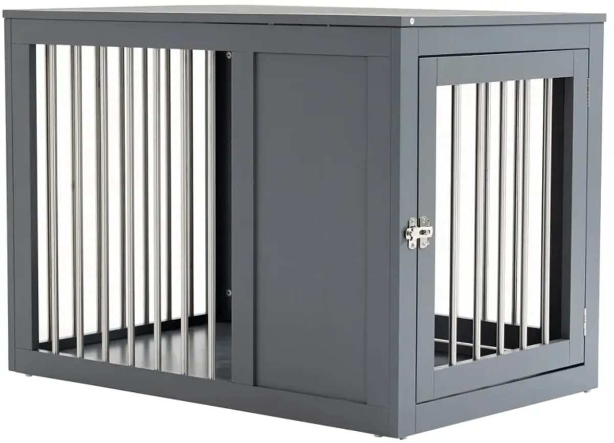 Gray Pet Furniture: Indoor Dog Crate End Table with Double Doors