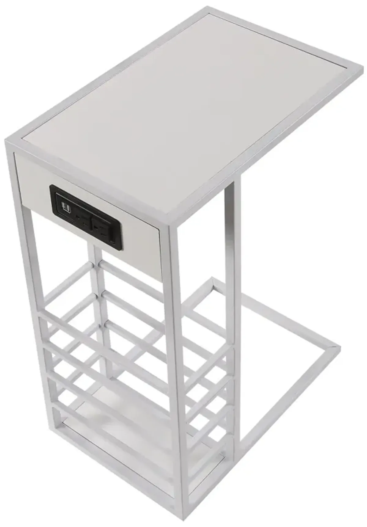 Loft Lyfe Billy White Base C-Table | Magazine Holder | USB Port & Wall Plug |