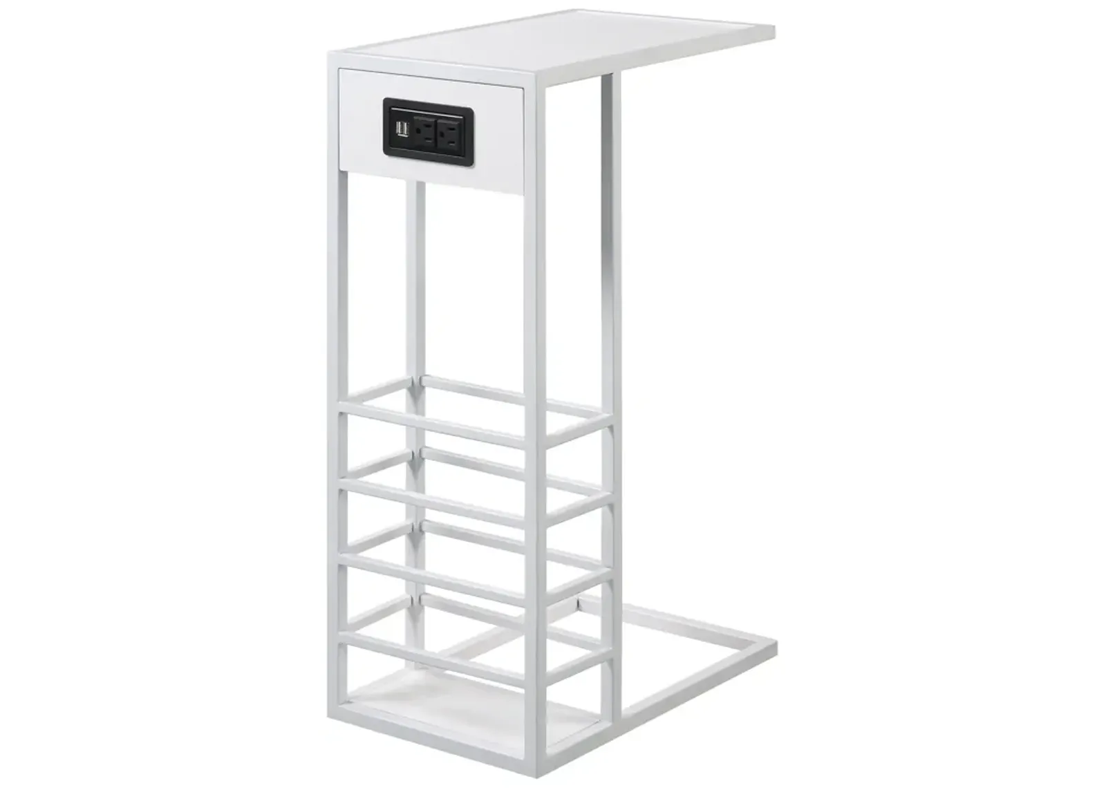 Loft Lyfe Billy White Base C-Table | Magazine Holder | USB Port & Wall Plug |