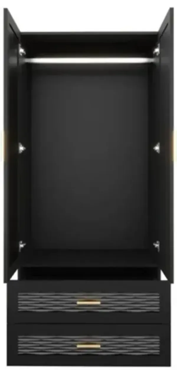 Wardrobe Armoire Cabinet with Mirror Hanging Rod and Storage Drawers