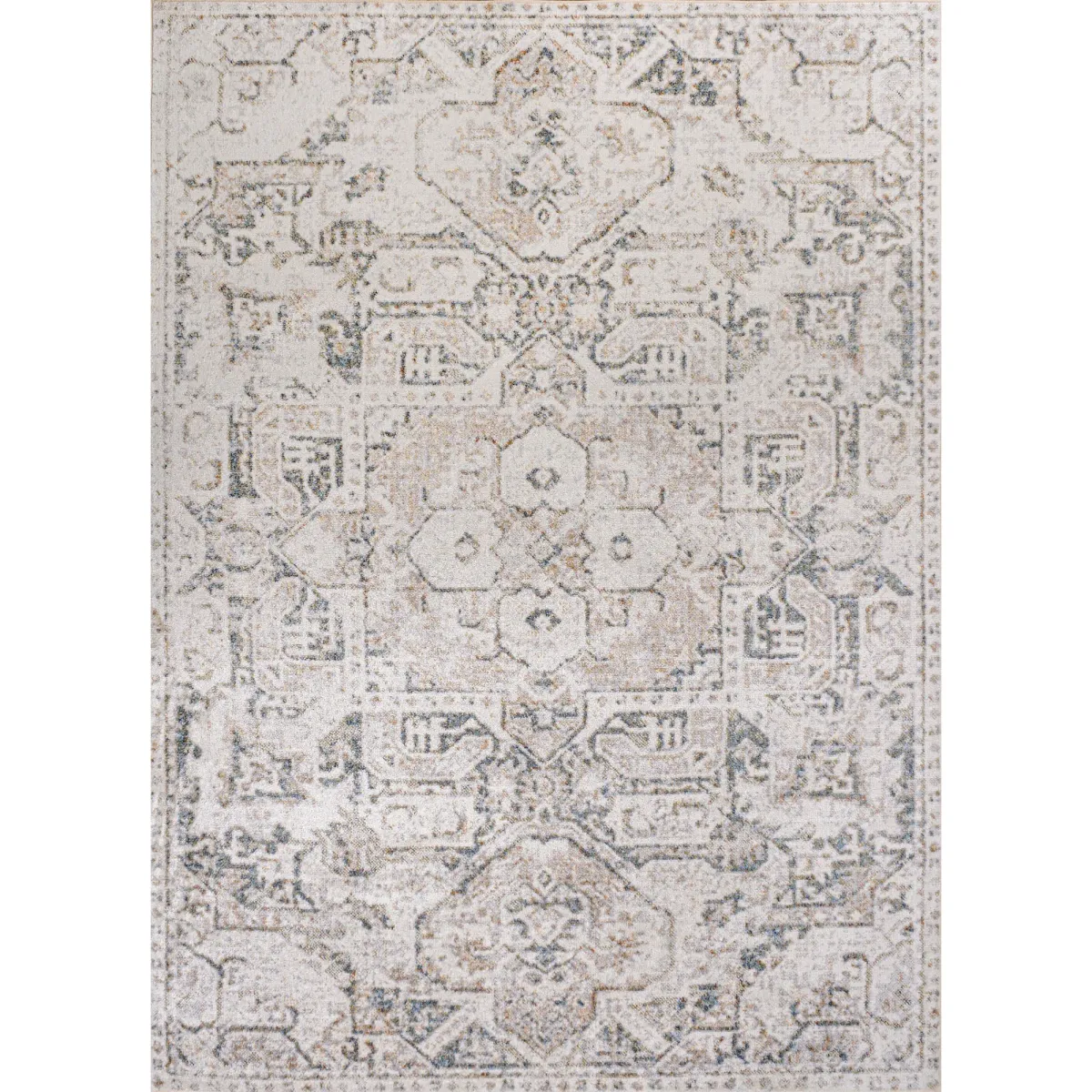 Edith Distressed Medallion Low-Pile Machine-Washable Cream/Light Gray Rug