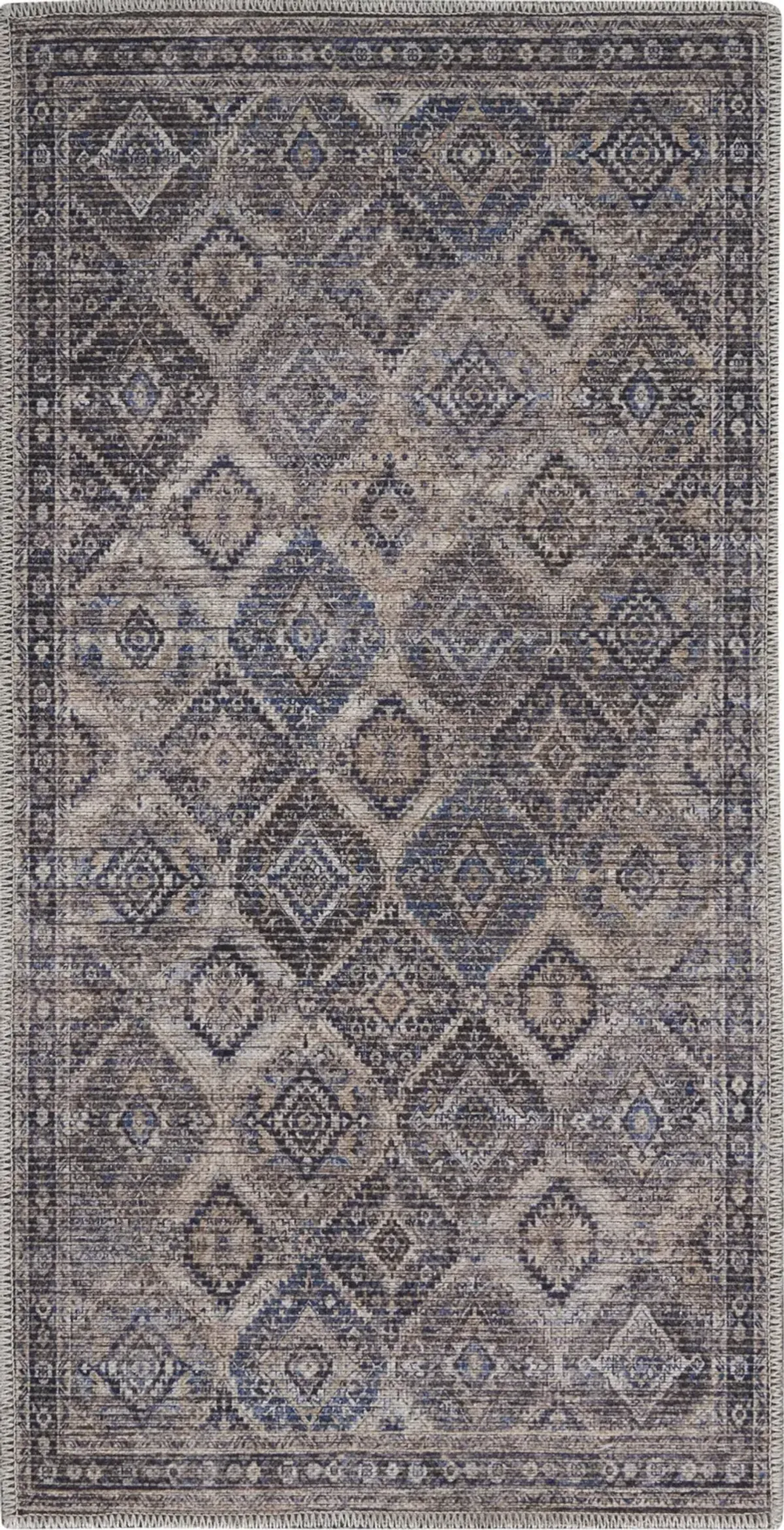 2 X 4 Ivory Latte Oriental Power Loom Distressed Washable Area Rug