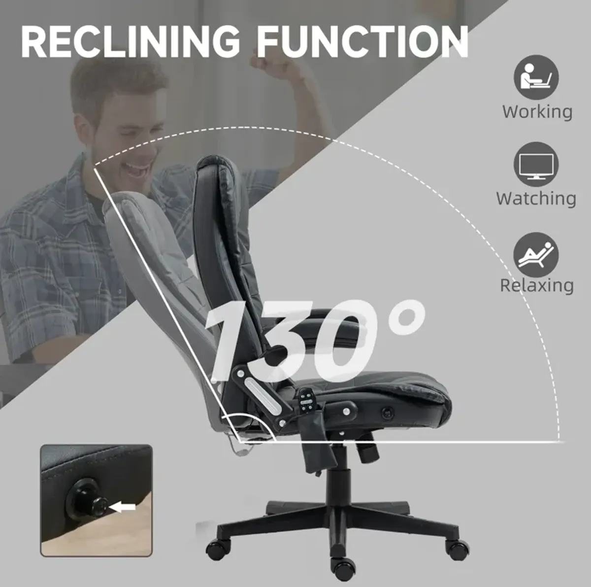 Black Heated Massage Office Chair: 6 Vibration Points, Recliner