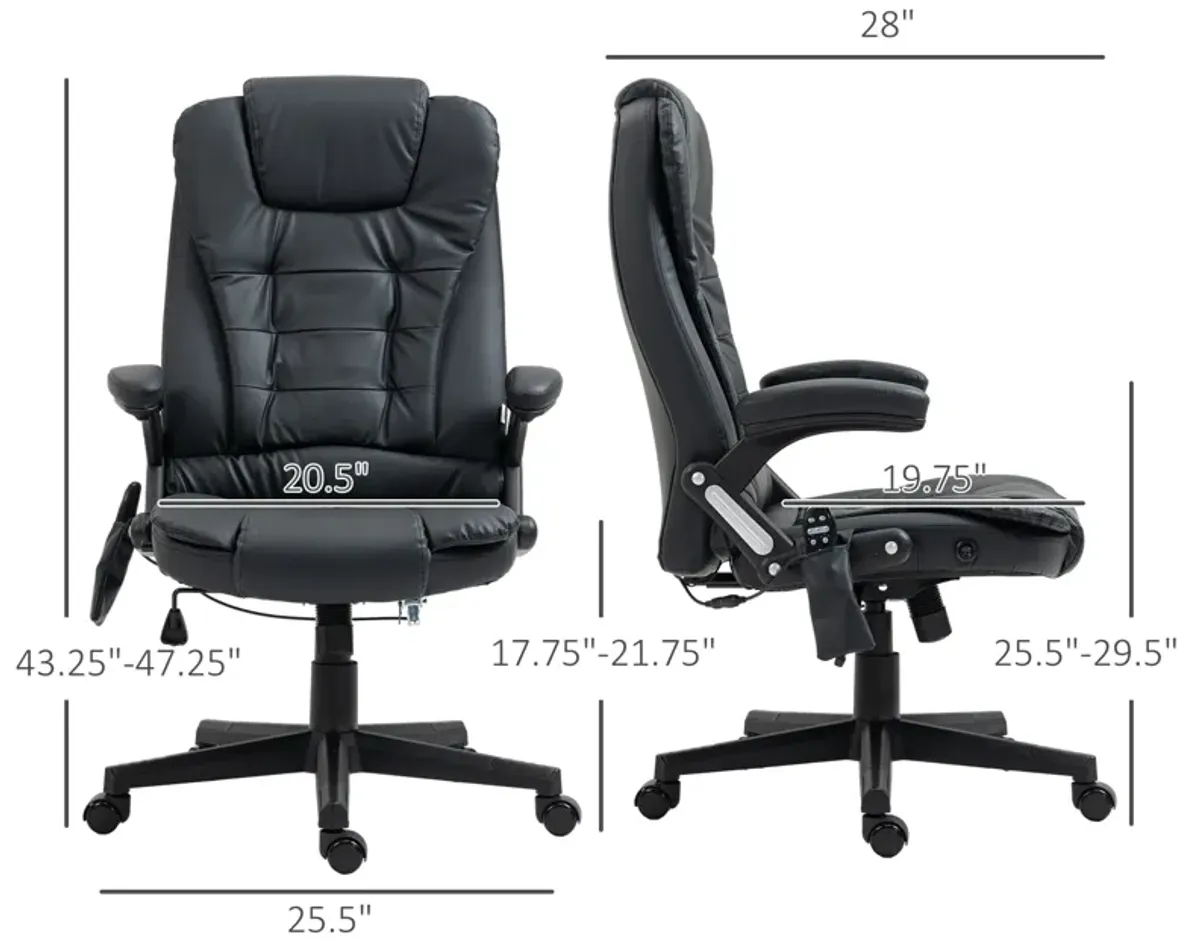 Black Heated Massage Office Chair: 6 Vibration Points, Recliner