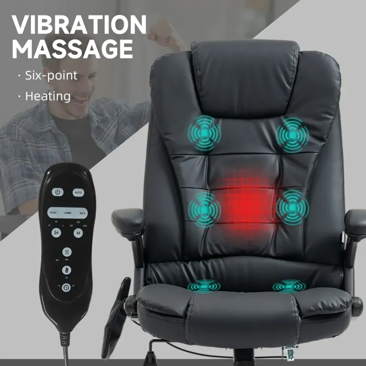 Black Heated Massage Office Chair: 6 Vibration Points, Recliner