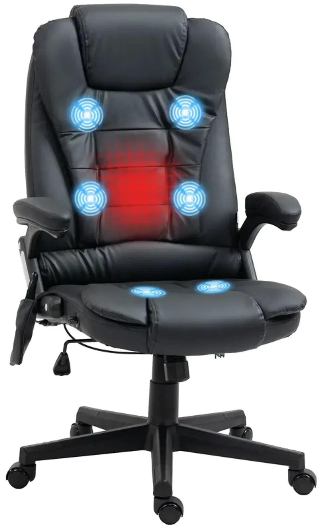 Black Heated Massage Office Chair: 6 Vibration Points, Recliner